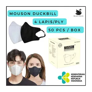 Masker Duckbill 50 Pcs MOUSON 4 Ply Earloop Disposable Premium Original Emboss MOUSON