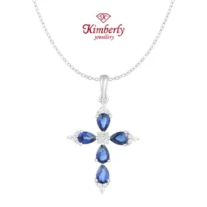 Liontin Salib Berlian Batu Blue Sapphire KPD1056075-Kimberly Jewellery