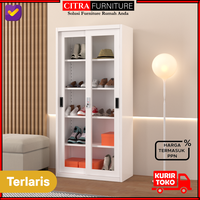Gambar SHUMO Lemari Kabinet Rak Sepatu Besi Sliding Kaca Minimalis white dari Citra furniture Kota Administrasi Jakarta Pusat 1 Tokopedia