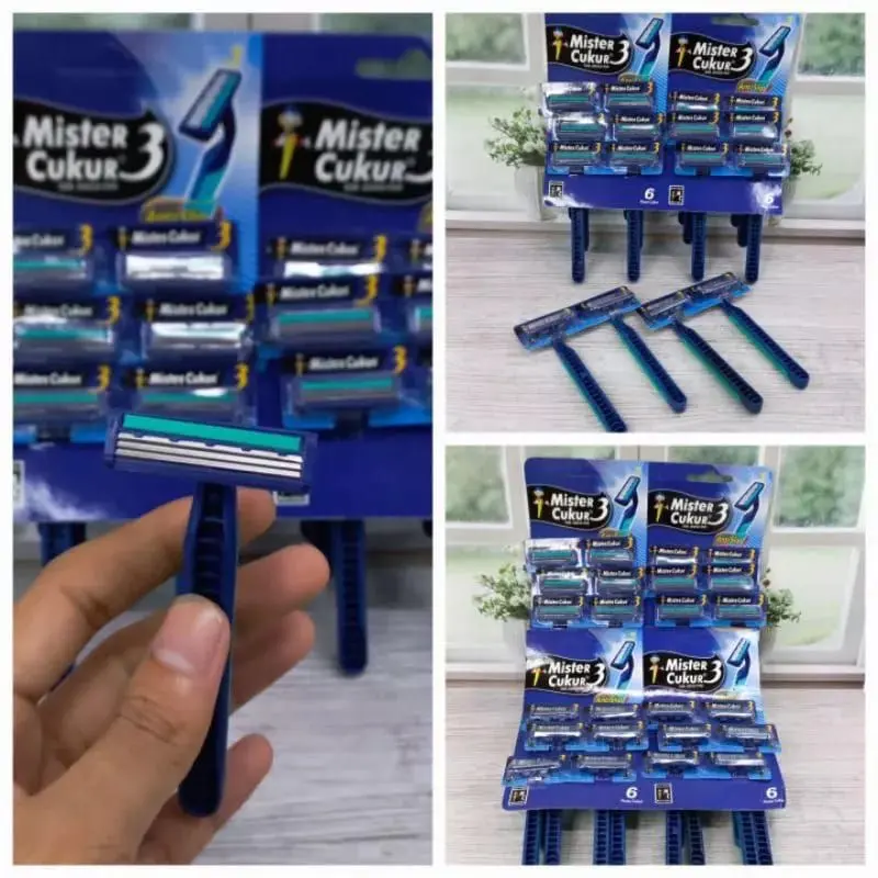 (12 PCS) Razor Mister Cukur 3 Mata Pisau Alat Cukuran Kumis Jenggot 3