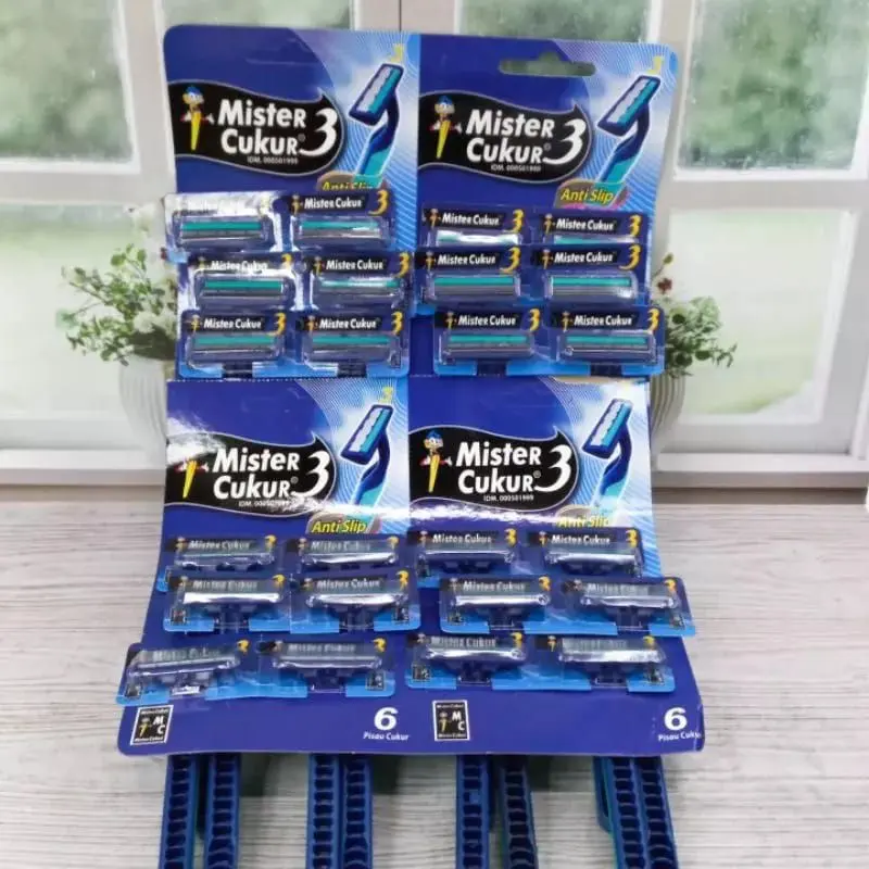 (12 PCS) Razor Mister Cukur 3 Mata Pisau Alat Cukuran Kumis Jenggot 4