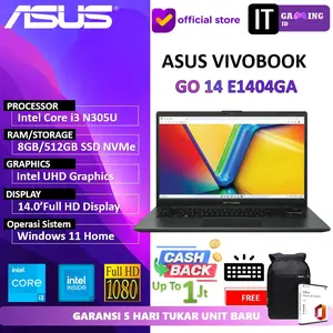 ASUS VIVOBOOK GO 14 E1404GA I3 N305 8GB 256GB/512GB SSD  W11+OHS+M365B 14''FHD 2Y WARRANTY