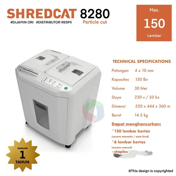 Mesin Penghancur IDEAL SHREDCAT 8280 CC Autofeeder 150 lembar