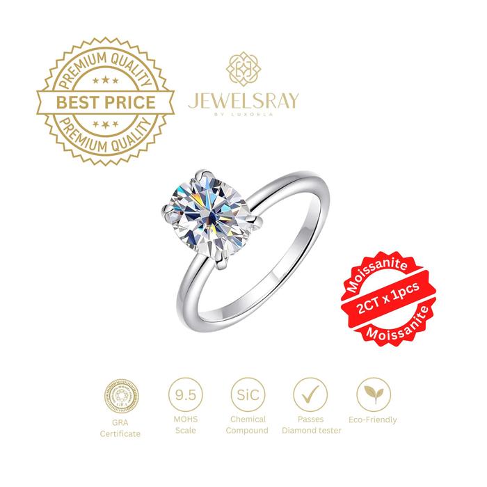 Gambar Cincin Diva Classic Oval Ring Moissanite 2 ct Diamond Look Jewelsray - US 8 3/4 dari Luxoela Kota Administrasi Jakarta Barat Tokopedia