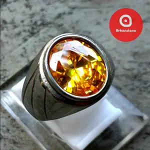 Cincin Batu Permata Yellow Topaz Oval Cutting Crystal