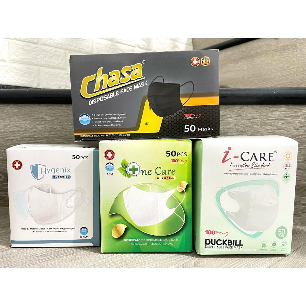 Masker Duckbil Earloop One Care I-Care 4ply Hygenix 3ply Chasa Isi 50 - Hygenix Hitam