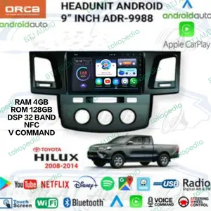 HEAD UNIT TAPE MOBIL ANDROID ORCA STANDAR SERIES UNTUK TOYOTA HILUX 2005-2015 LAYAR 9 INCH  Bluetooth Car