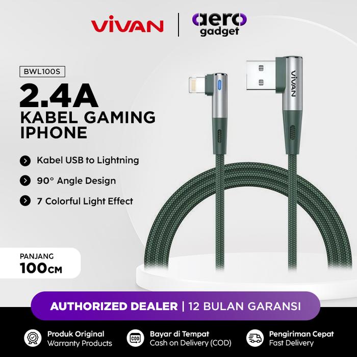 Gambar VIVAN Charger iPhone Lightning Kabel Data Gaming 90 Elbow BWL100S 2.4A dari DEFCON Official Kota Administrasi Jakarta Utara Tokopedia