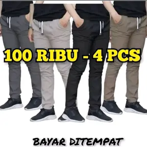 100 ribu 4 Celana Panjang Pria Chinos Rib Pants Pensil Harian Katun