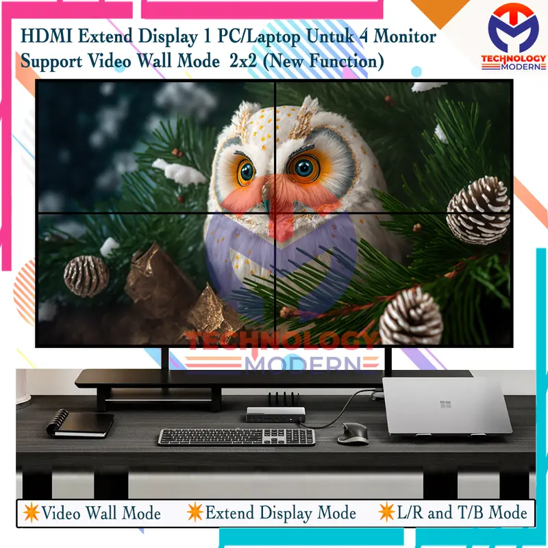 HDMI Extend 4 Monitor Display (Tampil Beda- Beda) USB 3.0 Multiview 4K 3