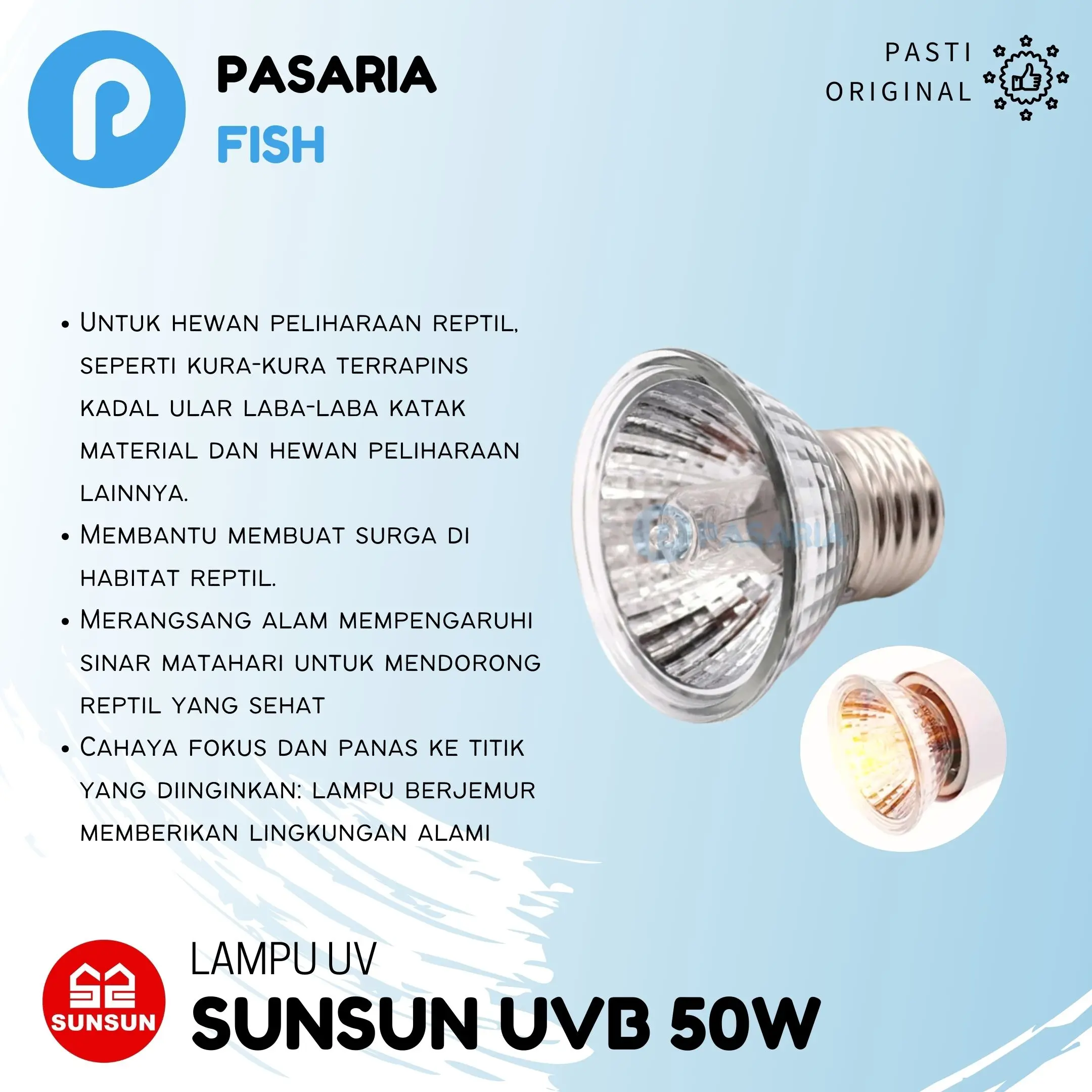 SUNSUN UVB 50W Lampu Sorot Reptil/Kura-Kura UV B 50 Watt Heating Lamp