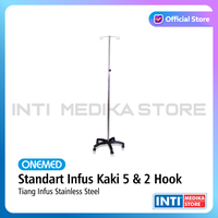 Gambar ONEMED - Tiang Infus Stainless Steel | Standar Kaki 5 & 2 Hook Indomed dari INTI MEDIKA STORE Kota Bandung 1 Tokopedia