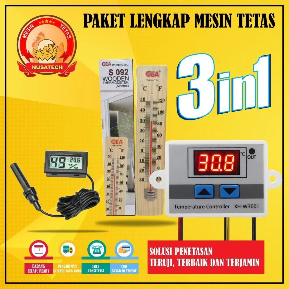 ready Paket Lengkap Mesin Tetas Termostat W3001 Termo-Hygrometer Kabel