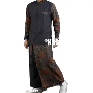 Sarung Celana Koko Lengan Panjang Pria Setelan Muslim Parisogan Batik Motif Hitam Baju Dewasa Formal Nyaman