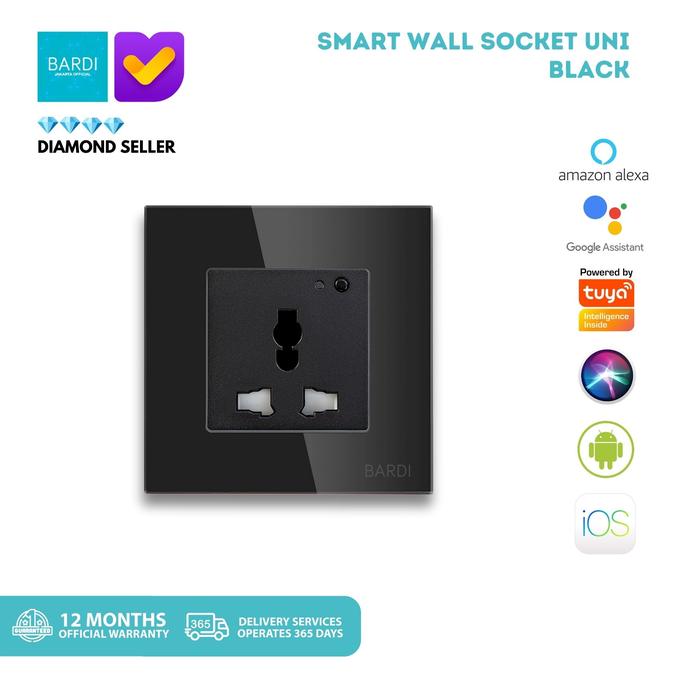Gambar BARDI Smart Wall Socket Wifi UNI Black For Alexa GoogleHome Automation dari BARDI Smart Home Kota Administrasi Jakarta Utara Tokopedia