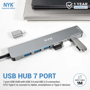 NYK USB HUB 3.0 7 Port Cable 1M OTG Type C