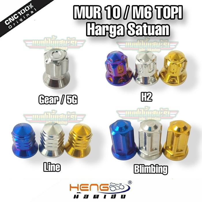 Gambar Mur 10 topi M6 drat 10 gold blue H2 stainless heng thailand dari John Bikeshop Kab. Pati Tokopedia