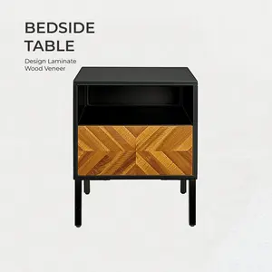 Meja Nakas Side Table Veneer Kayu Mindi Kaki Besi 50x40x50cm ST43