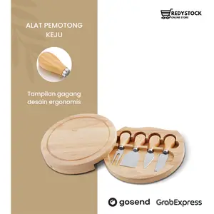 Alat Potong Keju Butter Wooden Cheese Board Platter Knive Set CBKS-009
