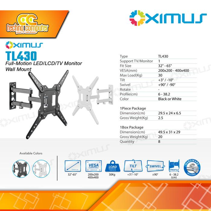 Gambar Bracket Monitor TV 32-65inch OXIMUS TL430 Wall Mount Bracket dari Techno Computer Bali Kota Denpasar Tokopedia
