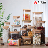 Gambar Toples Kue Kaca Tutup Kayu Toples Penyimpanan Makanan Glass Storage dari Afika Smarthome Kota Administrasi Jakarta Barat 1 Tokopedia
