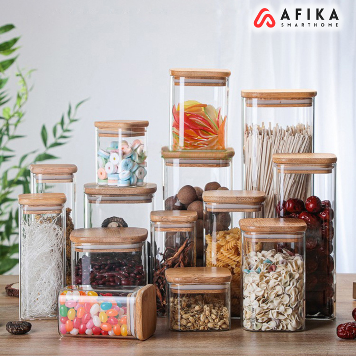Gambar Toples Kue Kaca Tutup Kayu Toples Penyimpanan Makanan Glass Storage dari Afika Smarthome Kota Administrasi Jakarta Barat Tokopedia