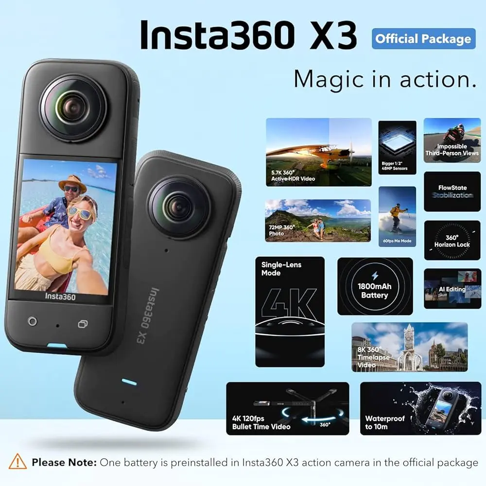 Insta360 X3 Action Cam - Insta 360 ONE X3 Action Camera Original Resmi