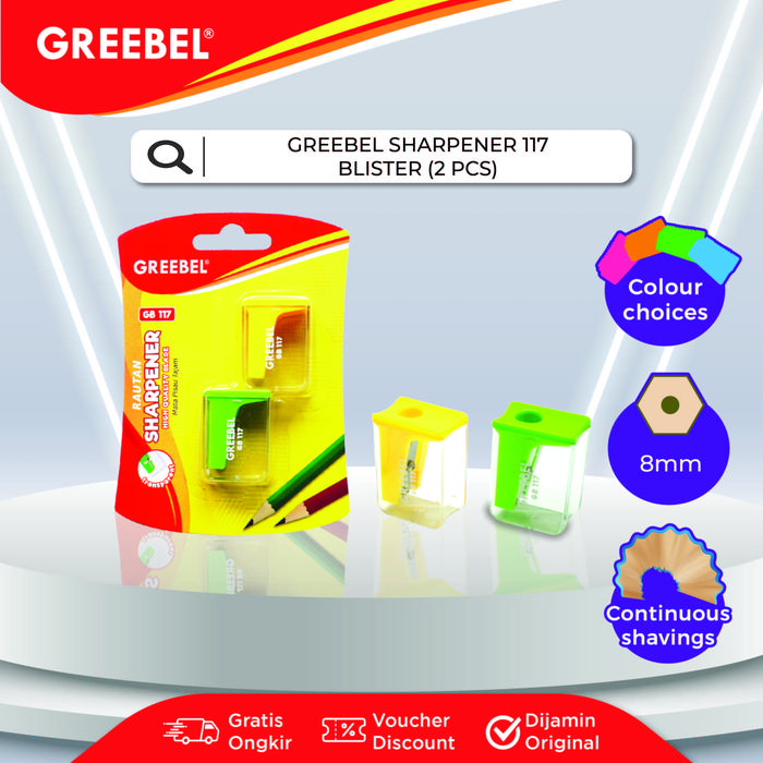 Gambar GREEBEL SHARPENER 117 BLISTER (2 PCS/SET) / Rautan Anak Serutan Lancip dari GREEBEL_NEW Kota Administrasi Jakarta Barat Tokopedia
