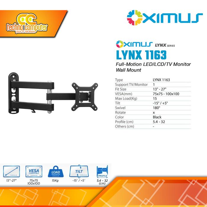 Gambar Bracket Monitor TV 13-27inch OXIMUS LYNX 1163 Wall Mount Bracket dari Techno Computer Bali Kota Denpasar Tokopedia