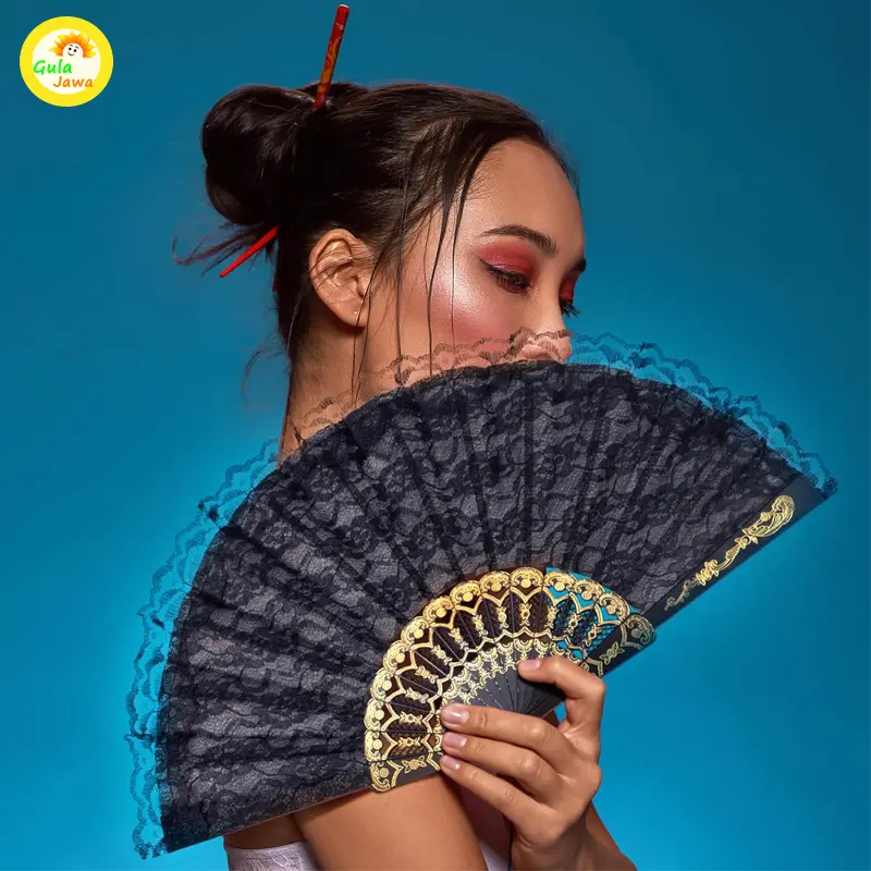 Kipas Tangan Lipat Gaya Gothic Lolita Kipas Lipat Bahan Lace Untuk Fot