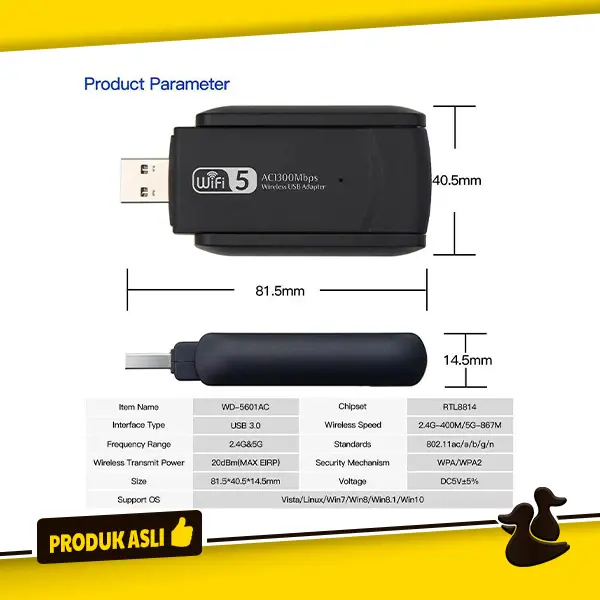 AC1300 WiFi USB Adapter Dongle WiFi Dual Band 2.4G/5G 2 Antena USB 3 4