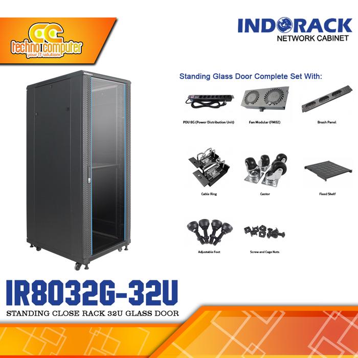 Gambar INDORACK IR8032G-32U - Close Rack 32U Depth 800mm Glass Door 19Inch dari Techno Computer Bali Kota Denpasar Tokopedia