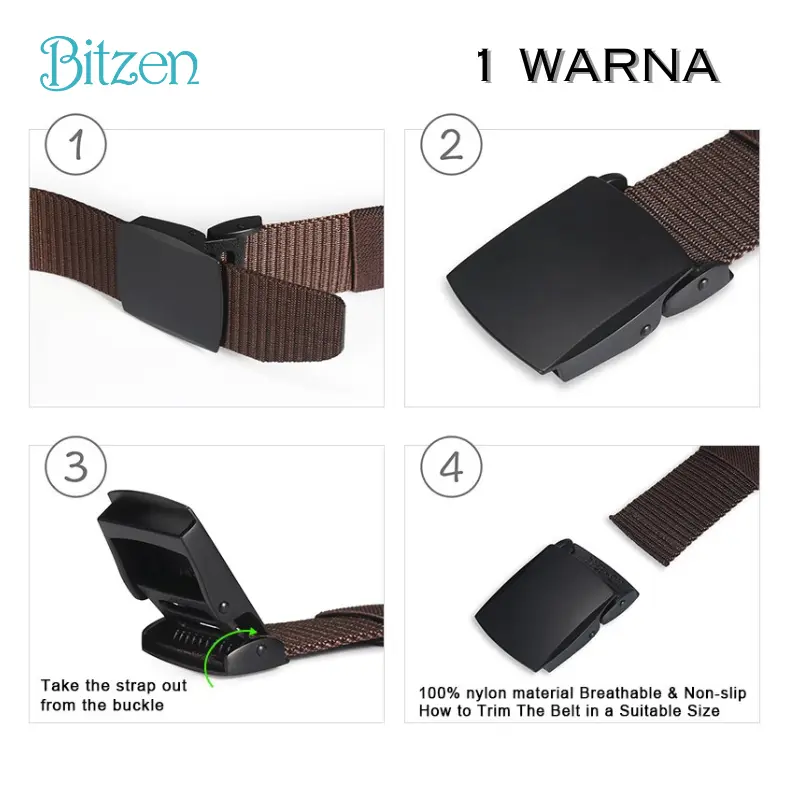 Bitzen Ikat Pinggang Pria Nylon Canvas Sabuk Berkualitas Premium Kulit 2