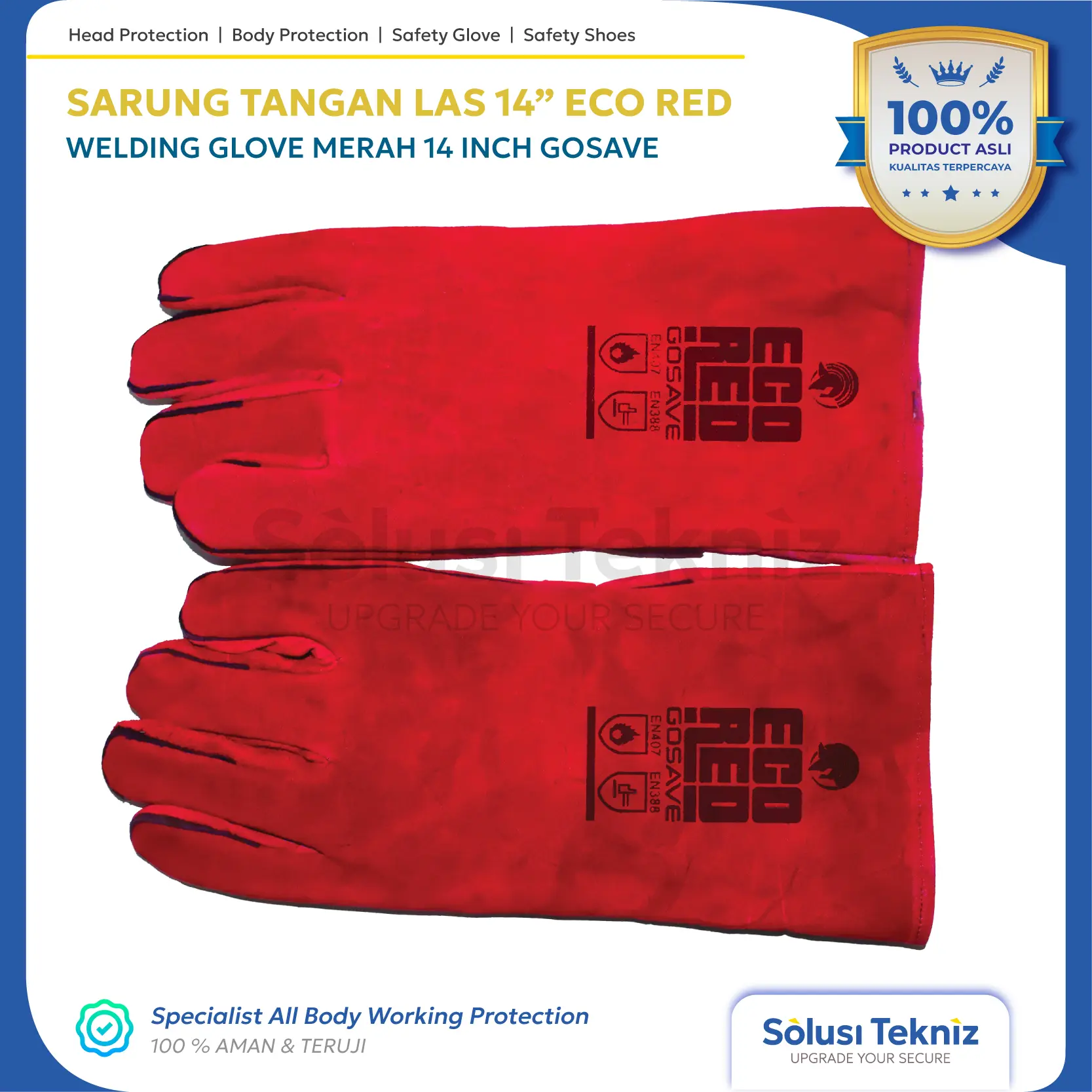 Sarung Tangan Kulit Las Welding Anti Panas 14 inch Eco Red Gosave