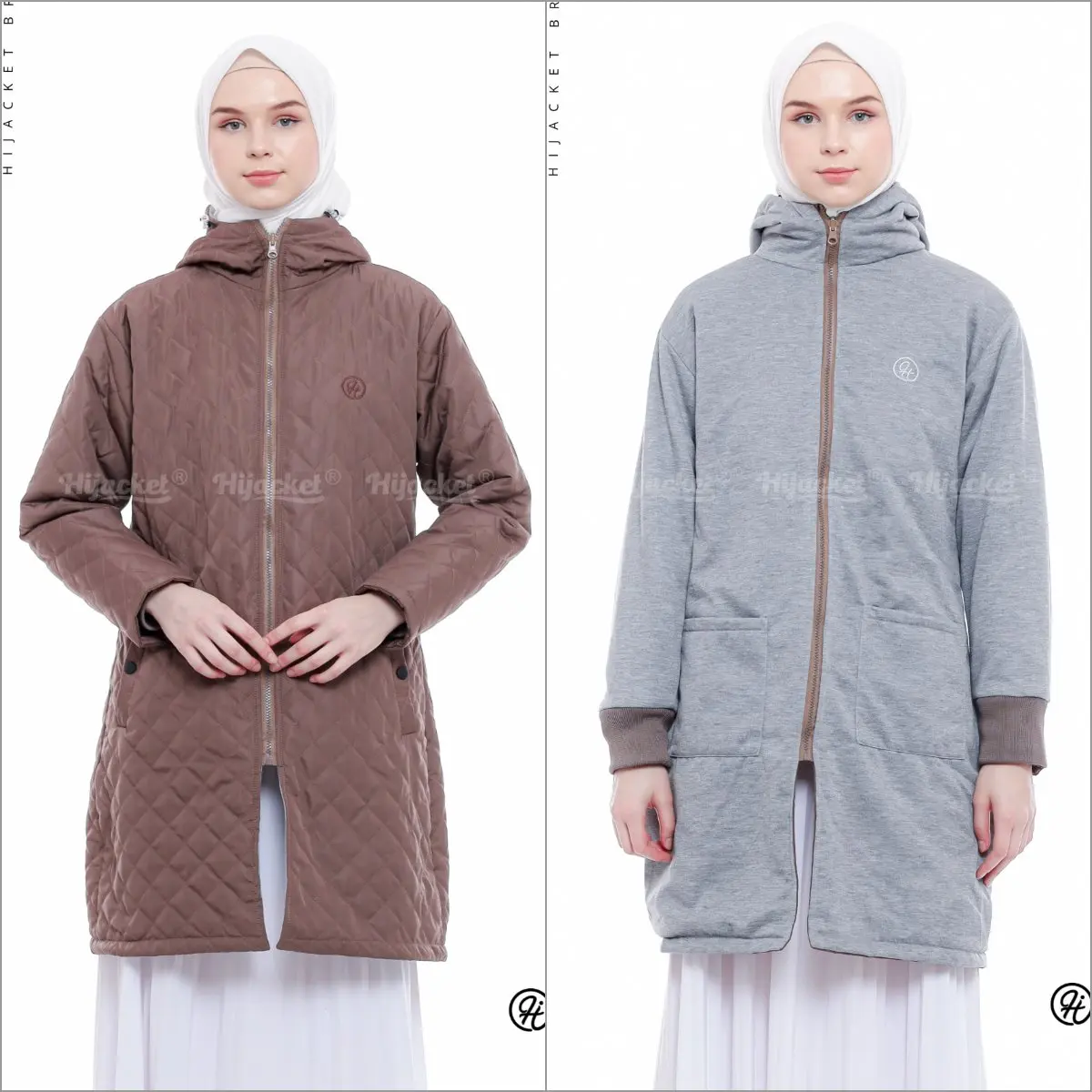Jaket Jacket Wanita Cewek Hoodie Muslimah Bolak Balik 2 in 1 GNV Mocca