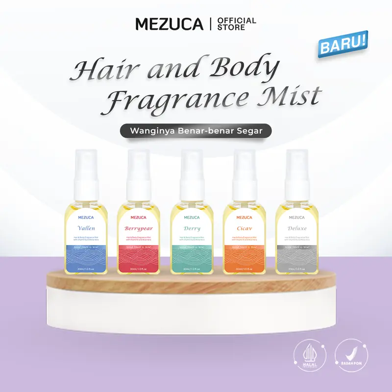[Dapat 5 Botol] Parfum Hair & Body Fragrance Mist Mezuca 30mL with Vitamin E and Aloe Vera BPOM 1