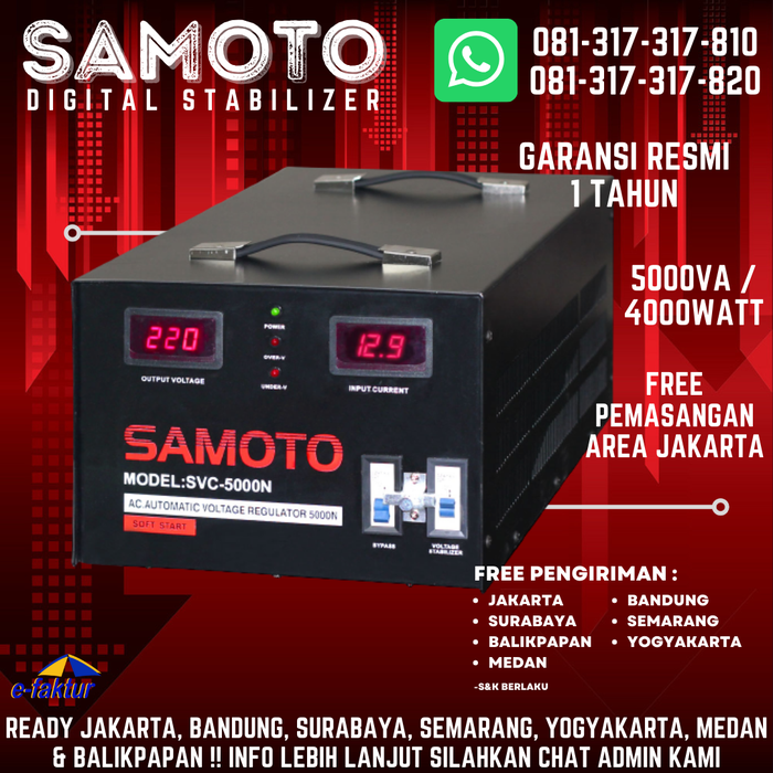 Gambar STABILIZER VOLTAGE DIGITAL/SERVO MOTOR STAVOLT LISTRIK SAMOTO 5000VA dari JAVA MEGA NETWORK Kota Bandung Tokopedia