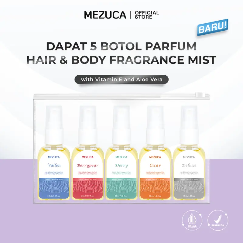[Dapat 5 Botol] Parfum Hair & Body Fragrance Mist Mezuca 30mL with Vitamin E and Aloe Vera BPOM 0