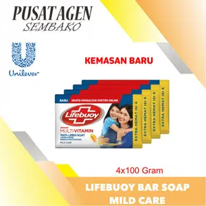 LIFEBUOY SOAP MILD CARE 110 G GR 4 PCS SABUN MANDI BATANG BIRU 110GR