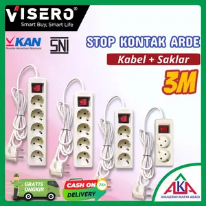 VISERO Stop kontak Arde 3 / 4 / 5 Lubang Tombol Lampu Kabel 3m SNI