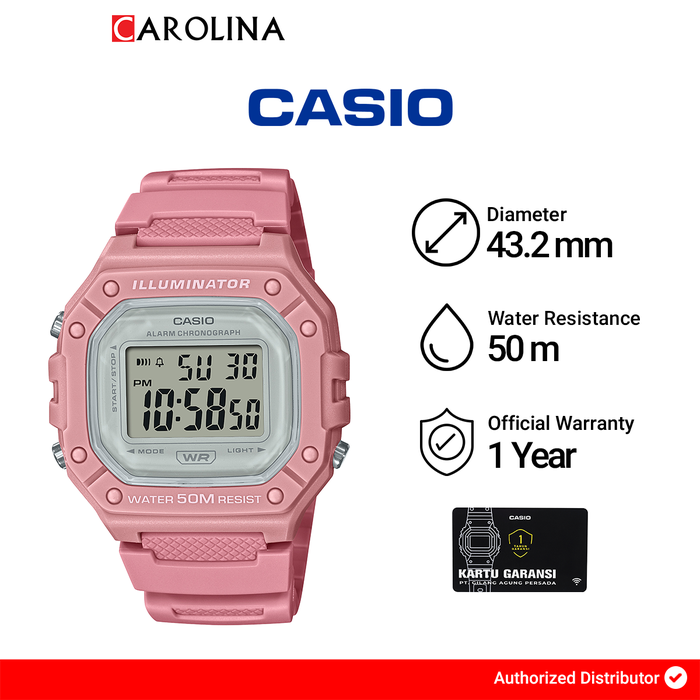 Gambar Jam Tangan Unisex Casio General W-218HC-4A Illuminator Digital Dial Pink Resin Band dari Carolina Watch Official Shop Kota Administrasi Jakarta Barat Tokopedia