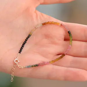 Tourmaline Stone bracelet - Simple Silver  Gelang Unisex