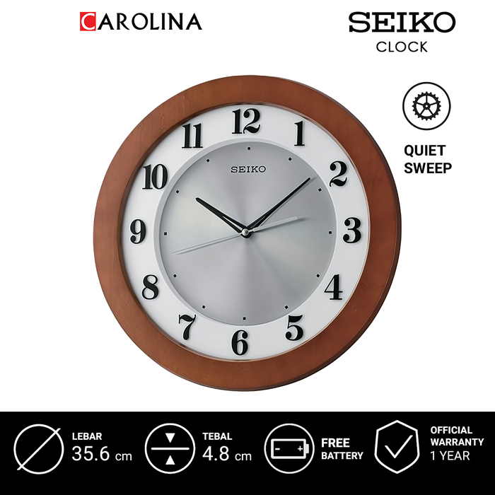 Gambar Jam Dinding SEIKO Analog QXA743Z Quiet Sweep Brown Color Silver White Dial Decorator Wall Clock dari Carolina Watch Official Shop Kota Administrasi Jakarta Barat Tokopedia