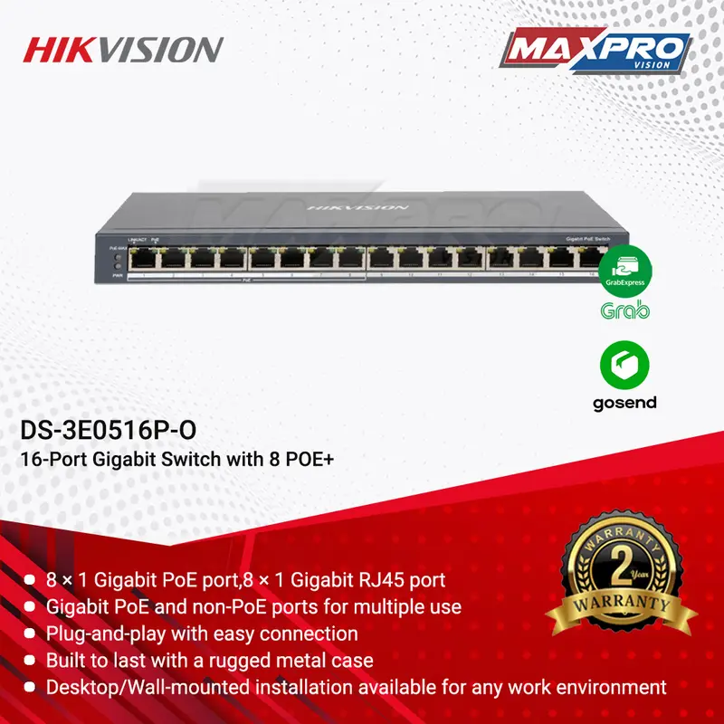 DS-3E0516P-O - HIKVISION 16 PORT WITH 8 POE+ GIGABIT SWITCH 0
