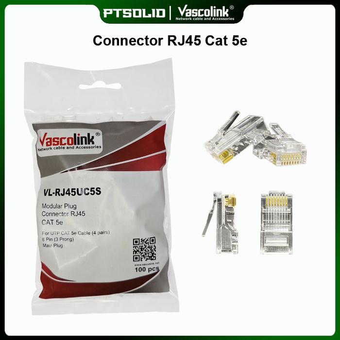 Gambar Vascolink RJ45 Connector Cat5E 1 pack Isi 100pcs dari PTSOLID Kota Administrasi Jakarta Barat Tokopedia