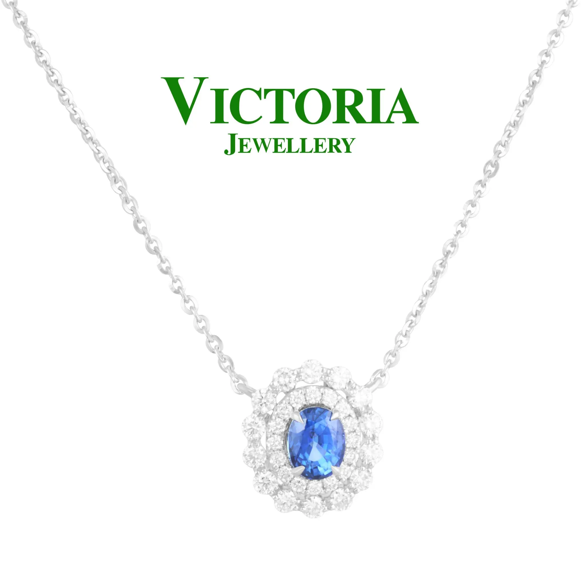 Liontin Berlian Batu Blue Sapphire + Kalung 1065725 Victoria Jewellery