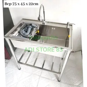 KITCHEN SINK 7545 STAINLESS + KAKI/MEJA  CUCI PIRING STAINLES PORTABEL
