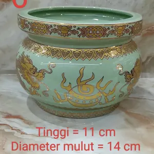 hiolo / hio lo / Tempat Hio Dupa - Hijau - Naga - keramik - 6 inch (g)
