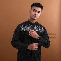 Gambar Syfa Rahman - Baju Kemeja Koko Bordir Lengan Panjang Katun Mirza Series - Black, XL dari Syfarahman daily Kota Tasikmalaya 3 Tokopedia