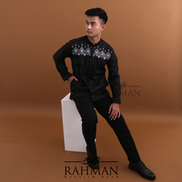 Gambar Syfa Rahman - Baju Kemeja Koko Bordir Lengan Panjang Katun Mirza Series - Black, XL dari Syfarahman daily Kota Tasikmalaya 5 Tokopedia